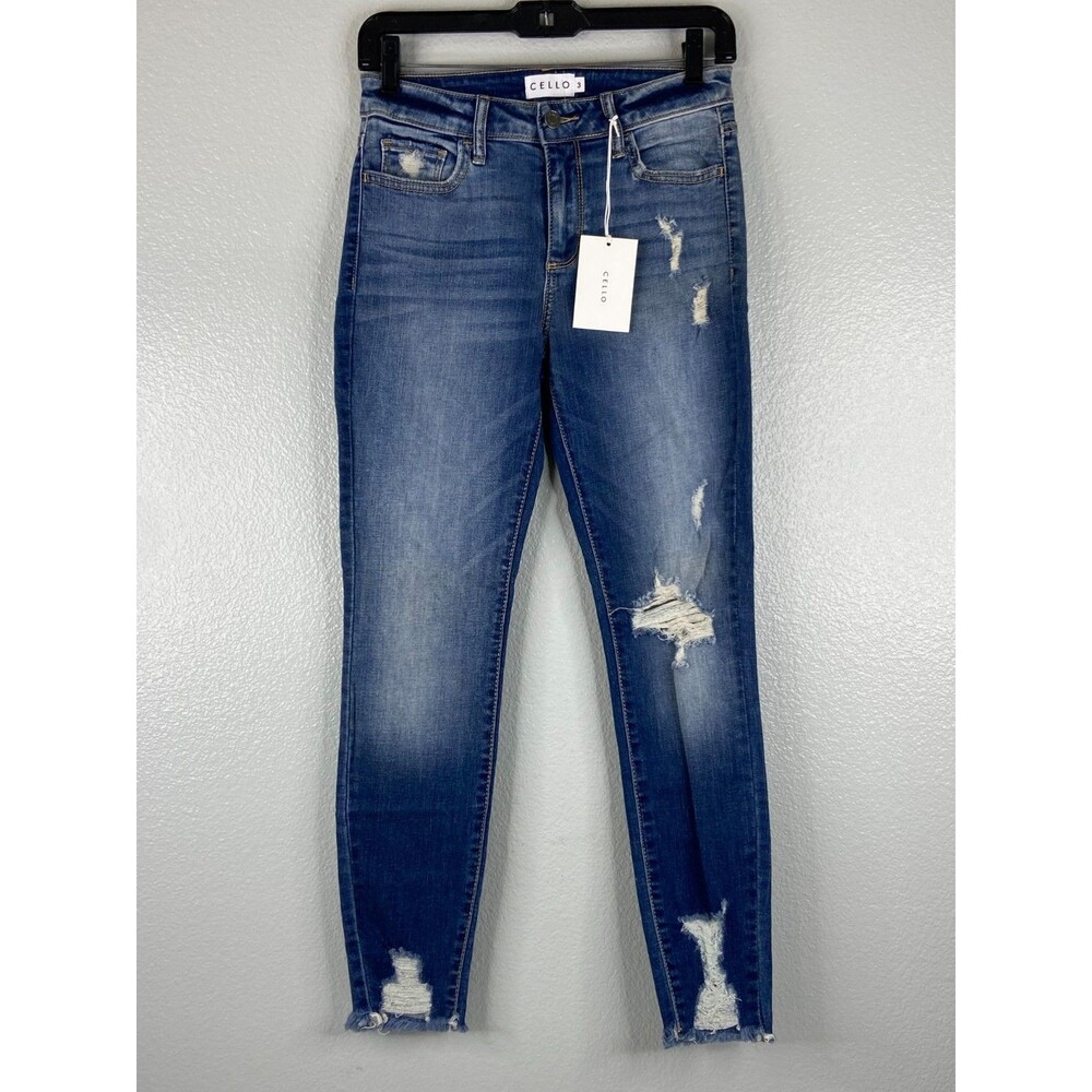 Cello Women Size 3 Cropped Denim Jeans Mid Rise Skinny Distressed NWT